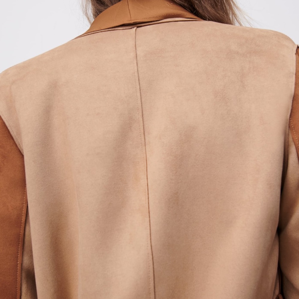 Zara patchwork jacket with tie size XS NWT brown - Picture 5 of 16